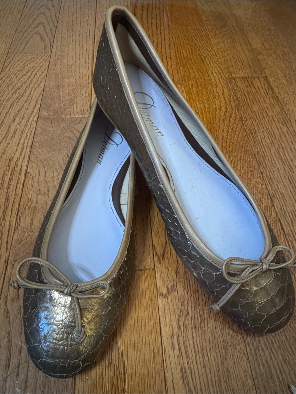 NWOB Delman Metallic bronze snakeskin Ballet Flats
